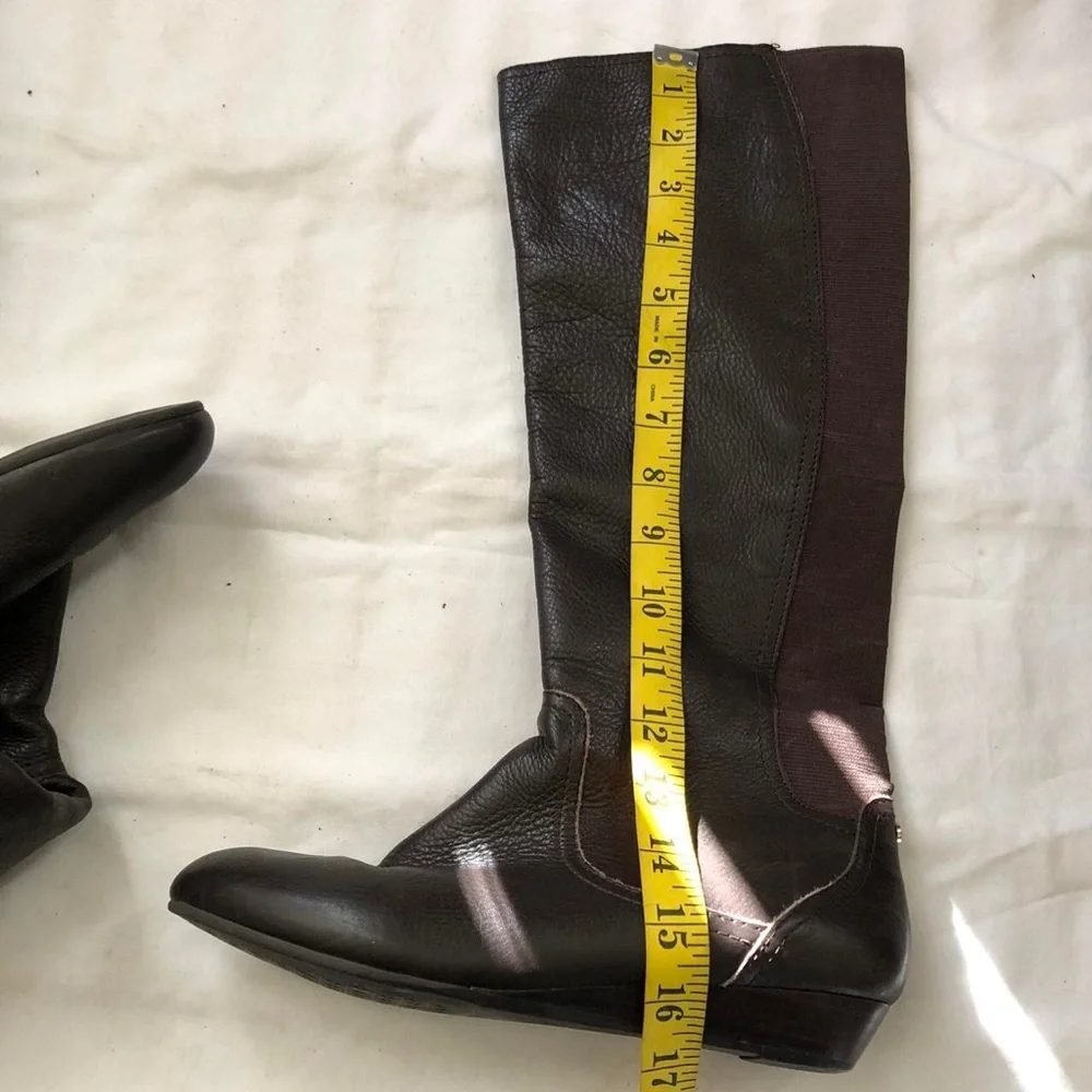 Antonio Melani Brown leather riding knee-high boots heels wedges Y2K Grunge